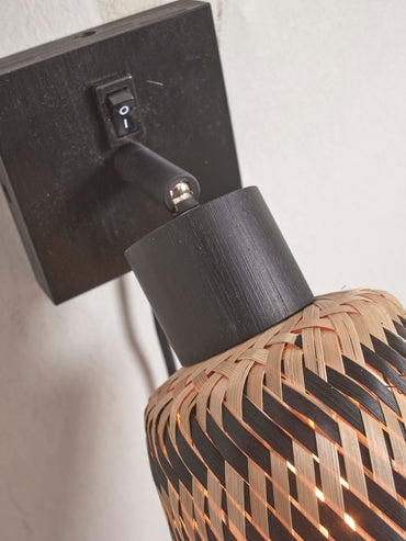 Wandleuchte Java Bambus schwarz Durchmesser 10x10cm/Schirm 15x17cm. s/w.