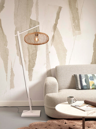 Cango S bamboo white floor lamp h.150cm/shade dia.40x20cm. nat.