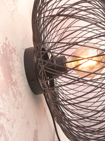 Wandleuchte Cango Bambus Ellipse S Durchm.40x20cm. Schwarz