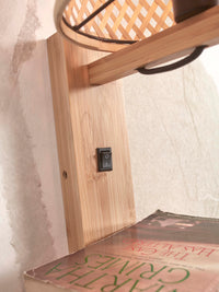 Wandleuchte Java Plank Bambus nat. H.65cm/Haube Durchmesser 18xH.15cm. nass.