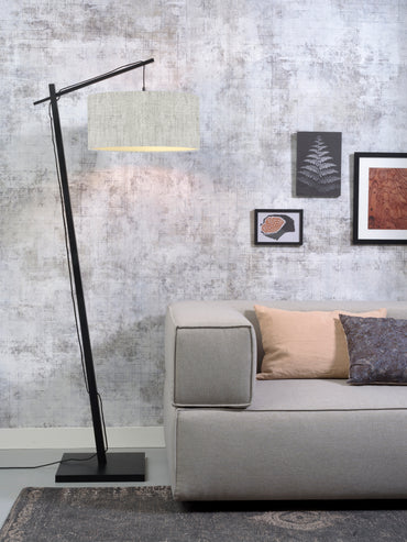 Good&Mojo Vloerlamp Andes bamboe zw. h.176cm/kap 47x23cm ecolin. l.linnen