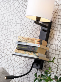 It's About Romi Wandleuchte Eisen Florence H.52cm Regal+USB+Leselampe 15000Std./Schirm 18x15cm inkl. Dimmer, helles Leinen