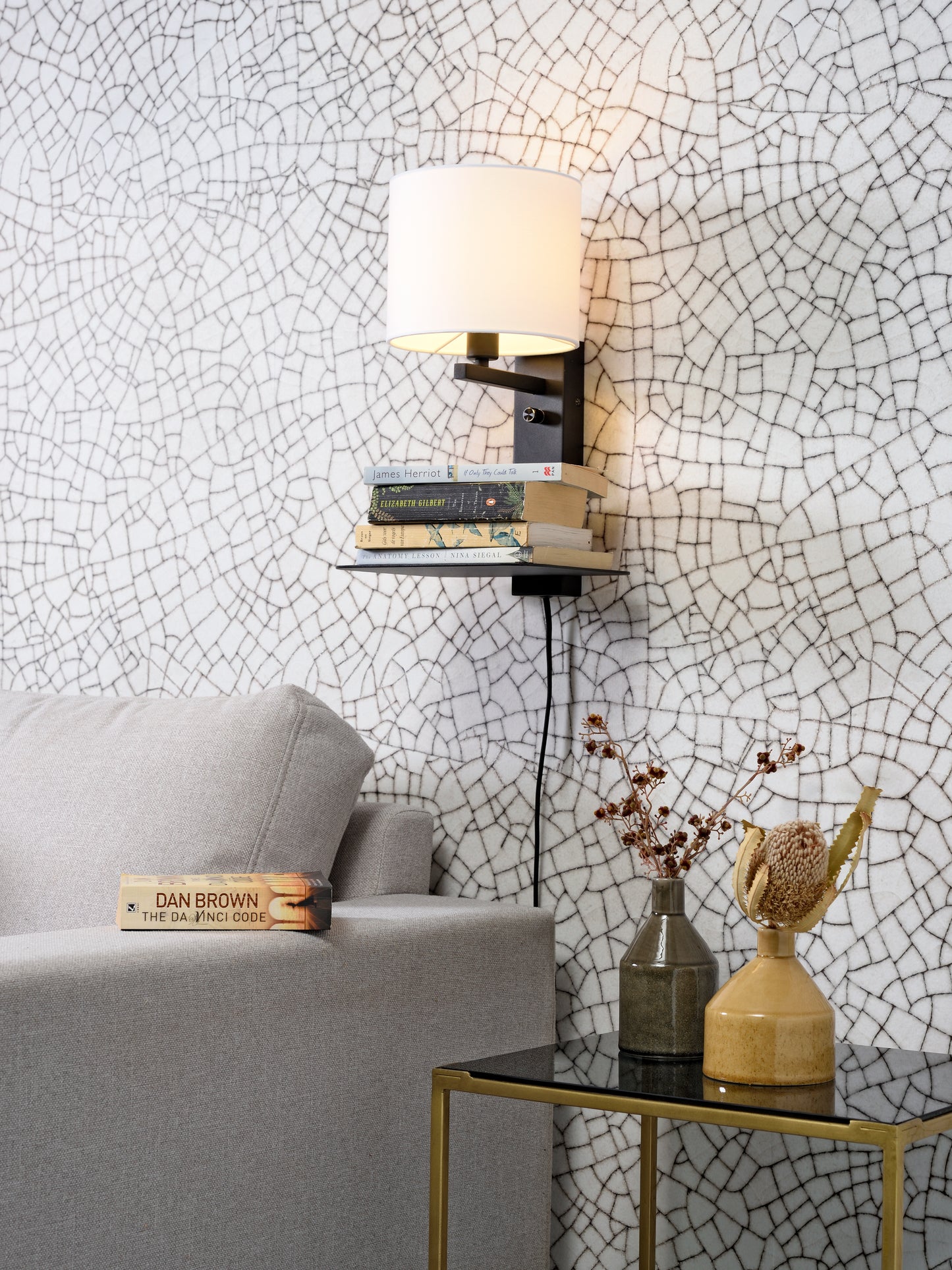 It's About Romi Wandleuchte Eisen Florence E14 m. Ablage + USB H.42cm inkl. Dimmer / Schirm 18x15cm, weiß