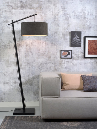 Good&Mojo Vloerlamp Andes bamboe zw. h.176cm/kap 47x23cm ecolin. d.grijs