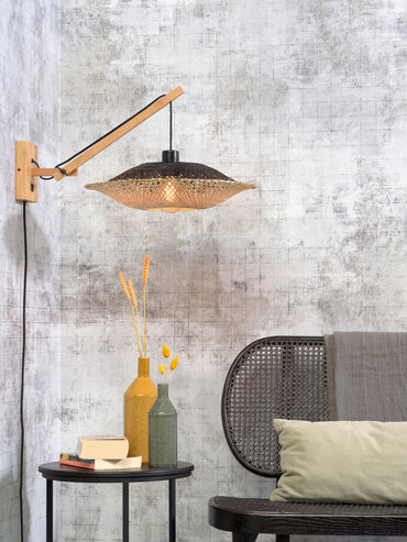 Good&amp;Mojo Wandleuchte Kalimantan Bambus nat./Schirm 44x12cm sw./nat. S