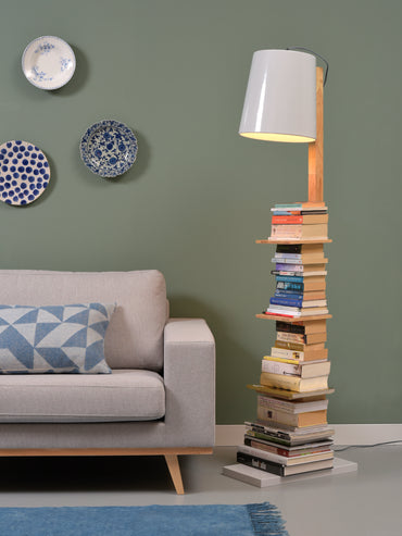 It's About Romi Vloerlamp ijzer/wood Cambridge v. boeken h.168cm/kap dia.30xh.32cm, naturel/wit