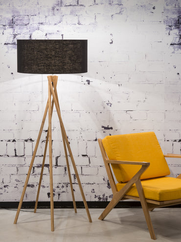 Good&amp;Mojo Stehleuchte Bambus 5-Bein Kilimanjaro H.160cm/Schirm 60x30cm, Öko-Leinen schwarz