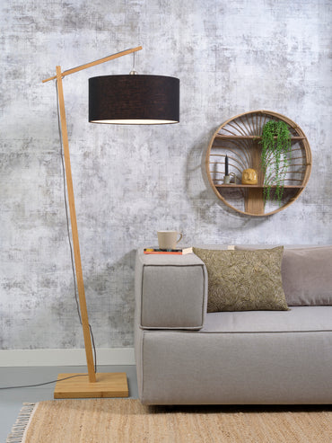Good&Mojo Vloerlamp Andes bamboe h.176cm/kap 47x23cm eco linnen, zwart