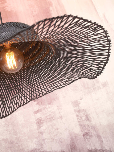 Good&amp;Mojo Hängelampe Ibiza Bambus gewellt Dm.65xHm.20cm schwarz. L