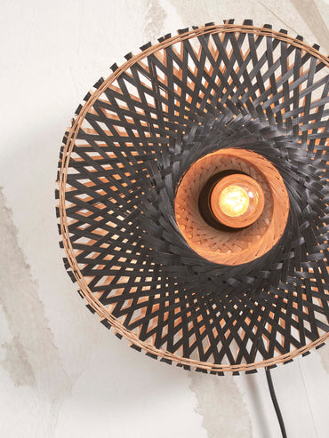 Good&amp;Mojo Wandleuchte Kalimantan XS aus Bambus, Durchmesser 30 x 8 cm. Schwarz