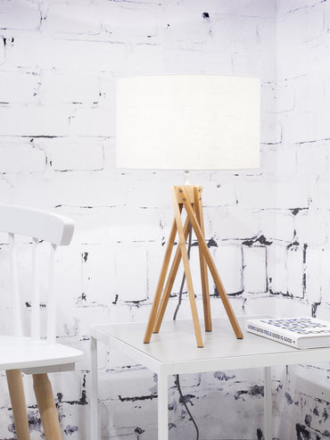 Good&amp;Mojo Tischleuchte Bambus 5-Bein Kilimanjaro H.59cm/Schirm 32x20cm, Öko-Leinen weiß