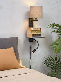 It's About Romi Wandleuchte Eisen Florence H.52cm Regal+USB+Leselampe 15000Std./Schirm 18x15cm inkl. Dimmer, d.linen