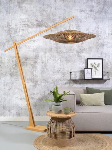Good&amp;Mojo Stehleuchte Bali Bambus nat. H.207cm/Haube 87x20cm s/w/natur L