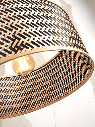 Good&amp;Mojo Hängelampe Java Bambus rund/gerade Durchm. 50 x H.22cm. s/w.