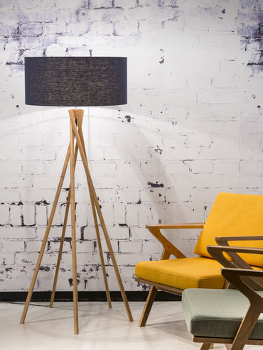 Good&amp;Mojo Stehleuchte Bambus 5-Bein Kilimanjaro H.160cm/Schirm 60x30cm, Öko-Leinen Blue Denim