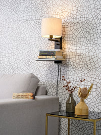 It's About Romi Wandleuchte Eisen Florence E14 m. Ablage + USB H.42cm inkl. Dimmer / Schirm 18x15cm, L. Leinen