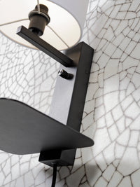 It's About Romi Wandleuchte Eisen Florence E14 m. Ablage + USB H.42cm inkl. Dimmer/Schirm 18x15cm, T. Leinen