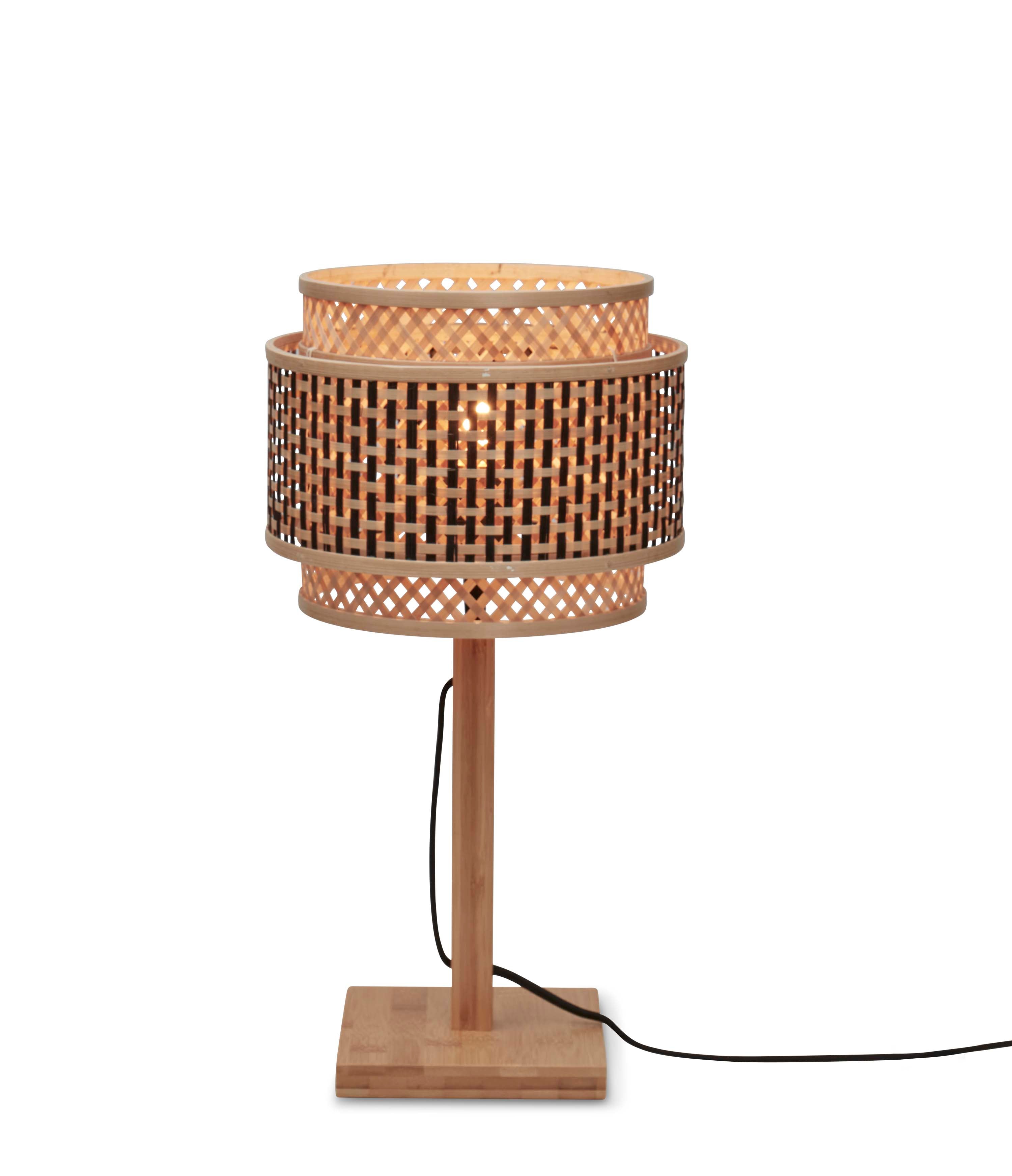 Good&amp;Mojo Tischleuchte Bhutan Bambus nat. H.40cm/Schirm rund 25x20cm schwarz/natur