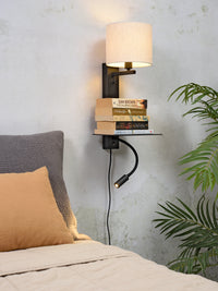It's About Romi Wandleuchte Eisen Florence H.52cm Regal+USB+Leselampe 15000Std./Schirm 18x15cm inkl. Dimmer, helles Leinen