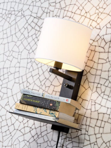 It's About Romi Wandlamp ijzer Florence E14 m. plank+usb h.42cm incl. dimmer/kap 18x15cm, zwart