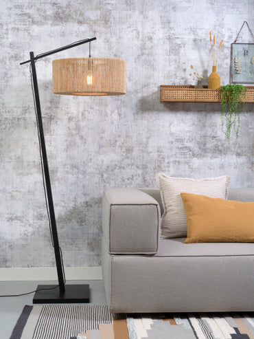 Good&amp;Mojo Stehleuchte Iguazu Bambus schwarz/Jute H.176cm/Schirm 50x22cm natur S