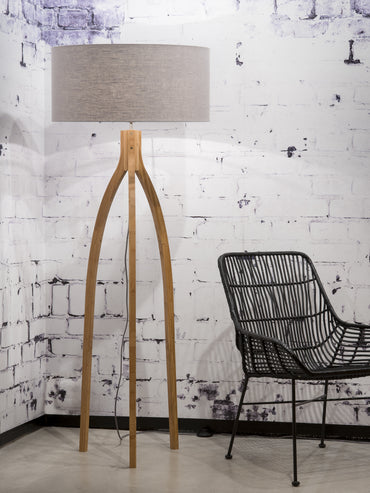 Good&Mojo Vloerlamp bamboe Annapurna 6030, linnen lichtgrijs