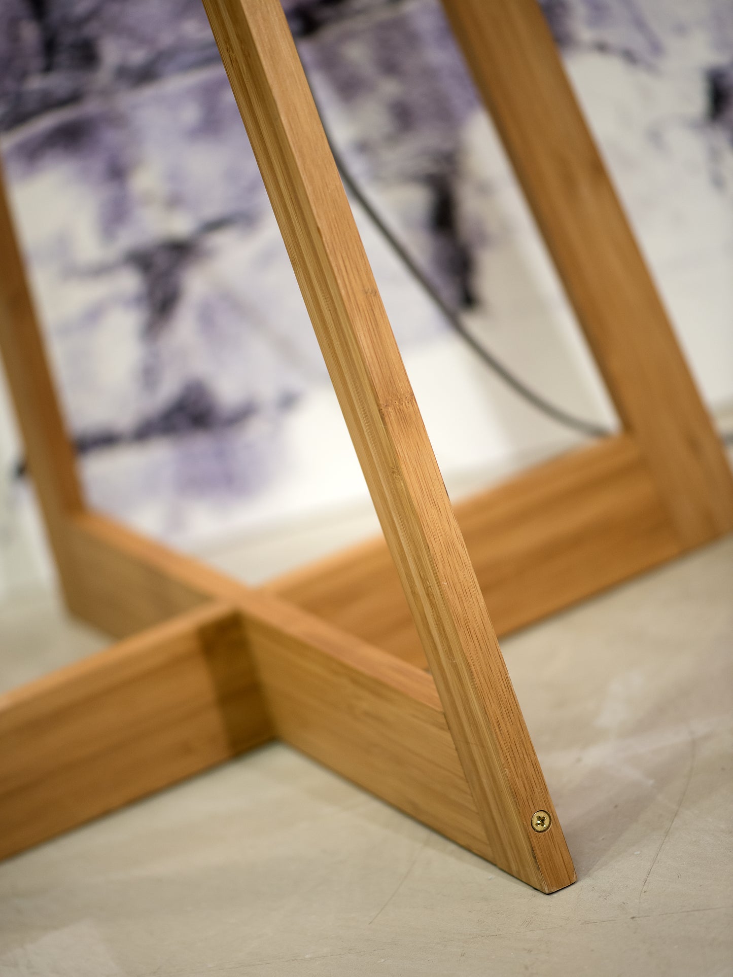 Bambus Stehleuchte 4-Bein Everest H.158cm/Schirm 60x30cm, Leinen dunkelgrau