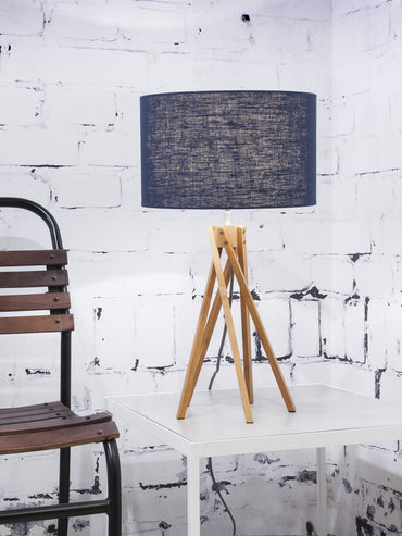 Good&amp;Mojo Tischleuchte Bambus 5-Bein Kilimanjaro H.59cm/Schirm 32x20cm, Öko-Leinen Blue Denim