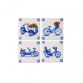 Heinen Delfts Blauw onderzetters Fiets 4 stuks